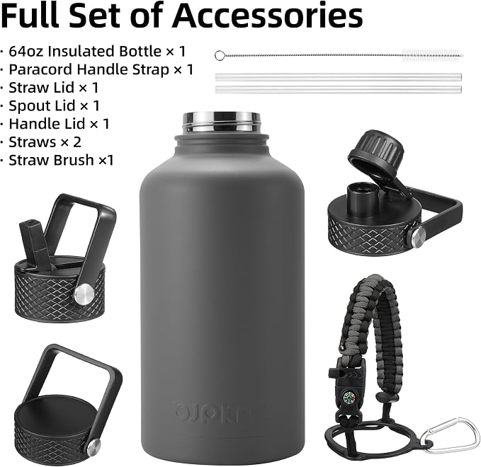 BJPKPK 64oz Insulated Water Bottle, Half Gallon Water Jug - Image 3