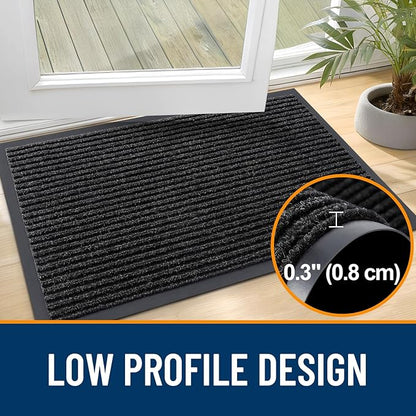 OLANLY Front Door Mat Indoor Outdoor Entrance, Waterproof Heavy Duty Doormat, Fade Resistant, Low Profile, Easy Clean Patio Porch Welcome Floor Mats for Entry, 59x40, Off-Black