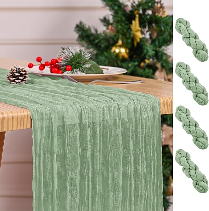 4 Pack Sage Green Table Runner 17 x 108inch Cheesecloth Table Runner Boho Gauze by Lumaycens