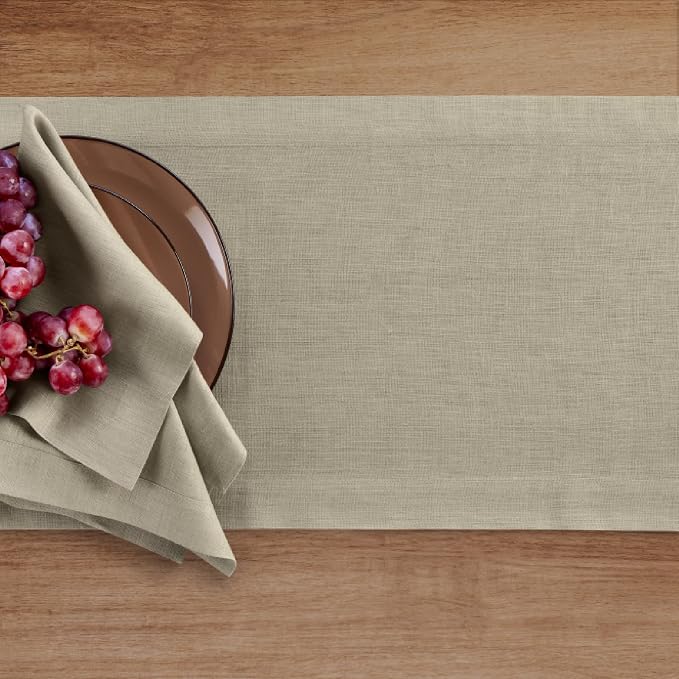Solino Home 100% Pure Linen Dining Table Runner Khaki, Fete 14 x 90 in Long | - Image 3
