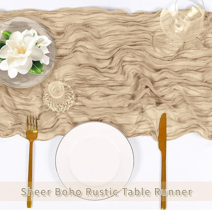 3 Pack Beige Cheesecloth Table Runner, 17 x 108 inch, Semi Sheer Boho Cheese - Image 5