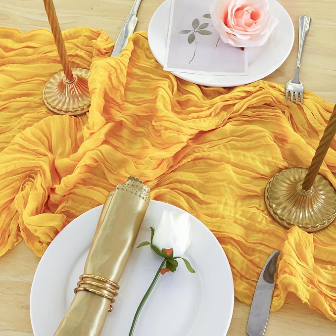 8 Pack Gold Cheesecloth Table Runner 120 Inch Boho Wedding Decor | Cheesecloth - Image 5