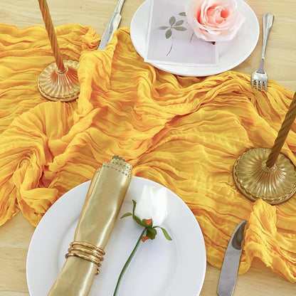 8 Pack Gold Cheesecloth Table Runner 120 Inch Boho Wedding Decor | Cheesecloth - Image 5