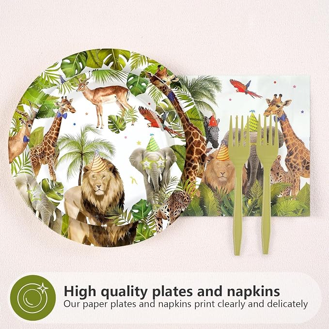 96Pcs African Safari Birthday Party Decorations, Serve 24 | Jungle Theme Plates - Image 3