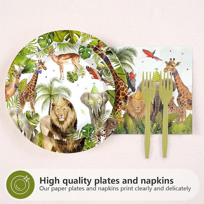 96Pcs African Safari Birthday Party Decorations, Serve 24 | Jungle Theme Plates - Image 3