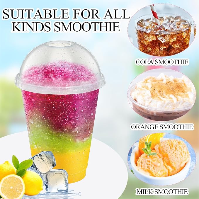 6 Set Slushie Cups with Dome Lids and Straws Detachable Spoon Straws Reusable - Image 3