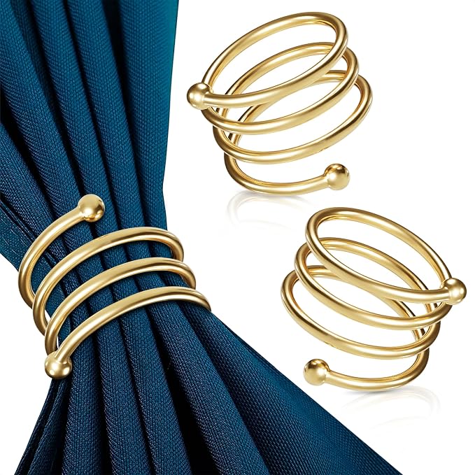Gold Napkin Rings Set of 8, Elegant Spiral Holders by Leglo