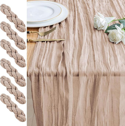 Cheesecloth Table Runner 10FT 6Pcs Nude Pink Boho Gauze Rustic Sheer Runner | by Xiomot