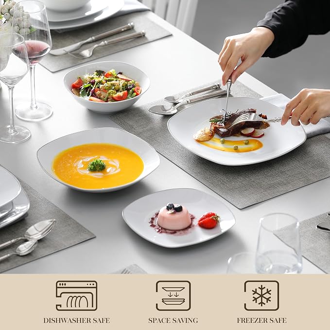 MALACASA Dinnerware Sets, 24 Piece Porcelain Square Dishes, Ceramic Dish Set - Image 4