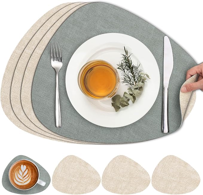 Faux Leather Placemats Set of 4, Dual Sided by Chitomars