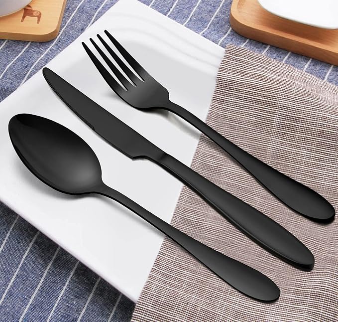 LIANYU 60-Piece Black Silverware Set, Flatware Cutlery Set - Image 4