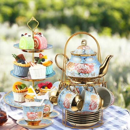 21 Pcs Porcelain Tea Set for Women Tea Party - Image 5