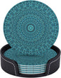 6 Pcs Mandala Turquoise Teal Blue Green Leather Coasters by CAPVKING