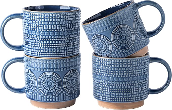 GBhome 16 oz Coffee Mugs Set of 4, Stackable Ceramic Coffee Cups Set | Modern by GBhome