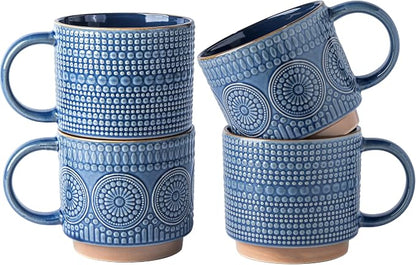 GBhome 16 oz Coffee Mugs Set of 4, Stackable Ceramic Coffee Cups Set | Modern by GBhome
