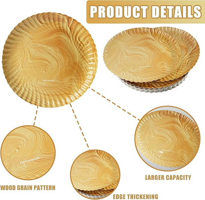 50 Pcs Wood Grain Paper Plates, 8.9 Inch Wood Paper Plates Disposable Rustic Party Plate for Woodland Baby Shower, Camp Fire, Camping, Lumberjack Birthday Party Decorations