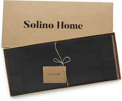 Solino Home Cotton Linen Dining Table Runner Black Hemstitch, 14 x 108 in | - Image 4