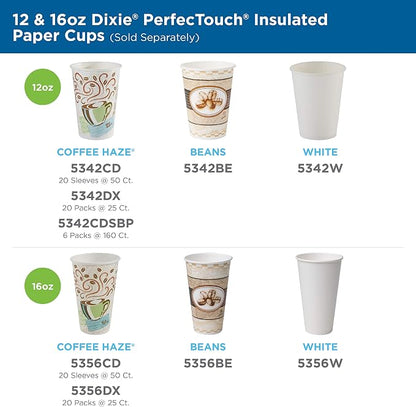 Dixie PerfecTouch 12 oz Paper Coffee Cup and Lids By GP PRO, Coffee Haze Design - Image 3