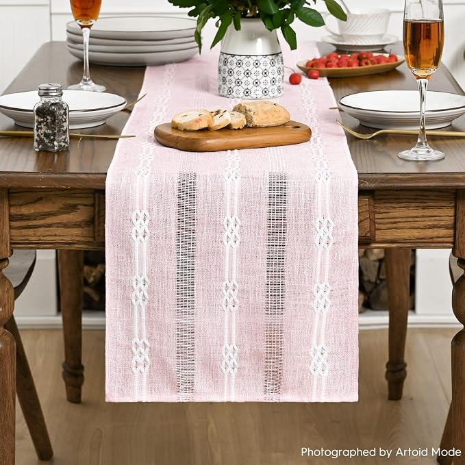 Artoid Mode Pink Farmhouse Embroidered Hollow Table Runner, Seasonal Kitchen - Image 2