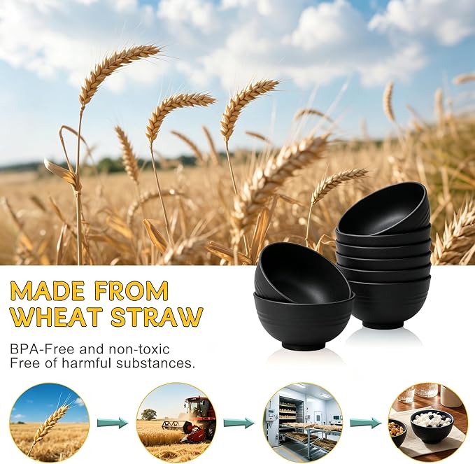 PYRMONT Unbreakable 10 OZ Bowls Wheat Straw Bowls Set of 8 Alternative Plastic - Image 4