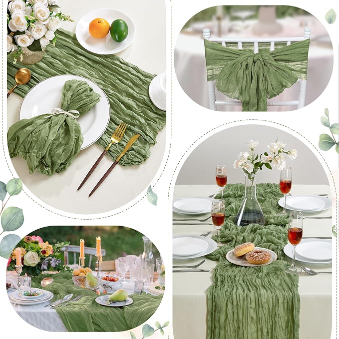 AGIRL 12 Pack Sage Green Cheesecloth Table Runner 10FT Boho Home Decor | Rustic - Image 4