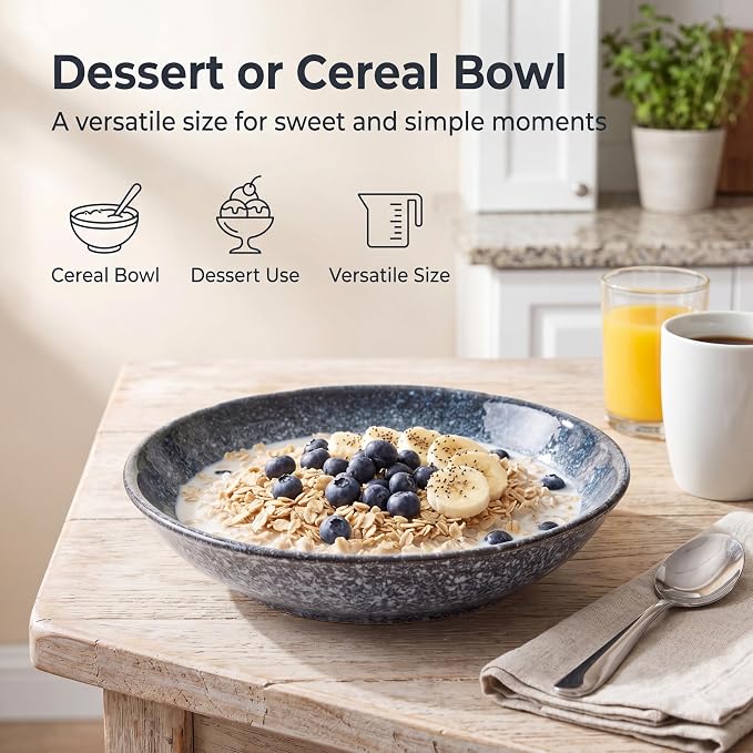 Stoneware Pasta Bowls, 8 Inch Ceramic Pasta Bowls Set of 4, Wide Shallow Bowls - Image 6