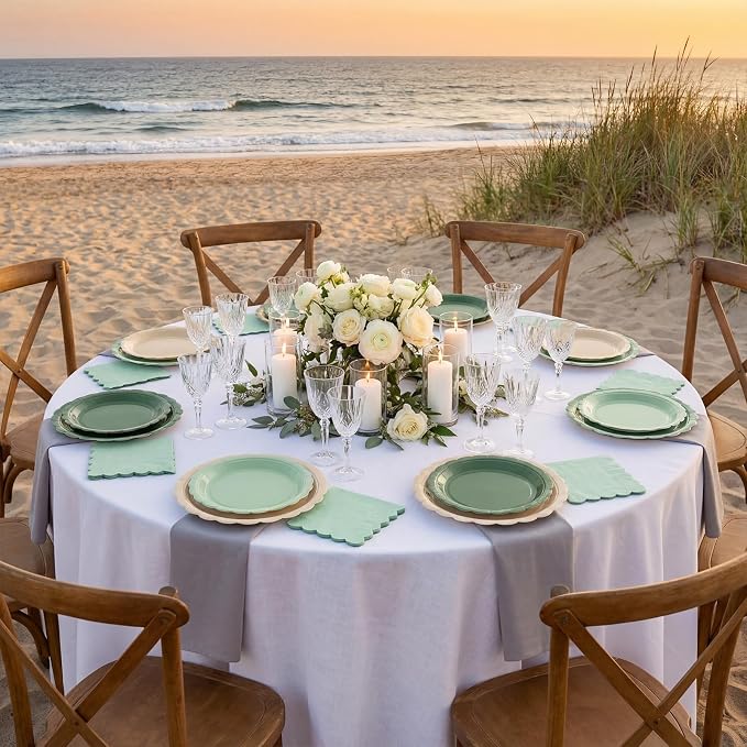200pcs Sage Green Plates and Napkins Tableware Set Serve 50 Guests Includes - Image 5