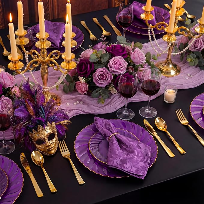 YOUBET 125PCS Clear Purple Plastic Plates - Image 3
