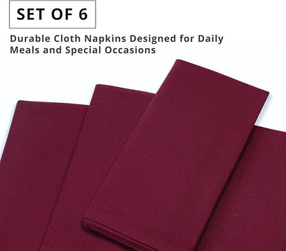 PurpleEssences Set of 6 Cloth Dinner Napkins 100% Cotton 18x18 Inch - Soft Durable Washable - Ideal for Farmhouse Party Christmas Holiday Winter - Perfect Everyday Use Table Linen - Burgundy