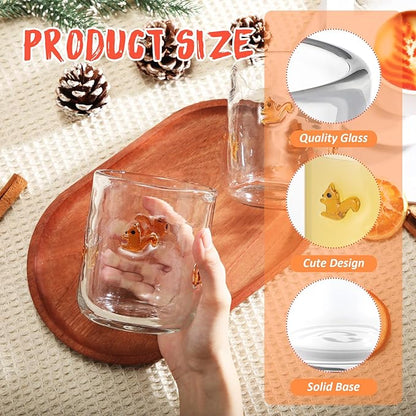 Icon Juice Glasses, 14oz Stemless Wine Drinking Juice Glass Cup for Valentine Party Supplies Gift(2 Pcs,Squirrel)
