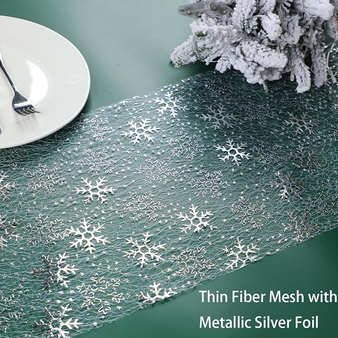 Snowkingdom 2 Pcs Christmas Snowflake Silver Table Runner 108 Inch Sparkly - Image 3