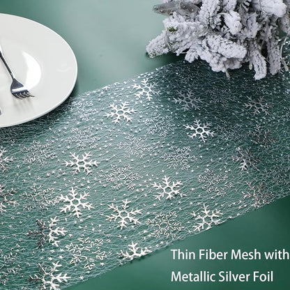 Snowkingdom 2 Pcs Christmas Snowflake Silver Table Runner 108 Inch Sparkly - Image 3