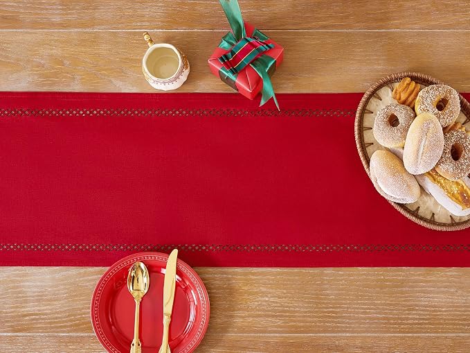 Red Burlap Table Runner, Christmas Table Runners 36 inches Long | Double Layer - Image 2