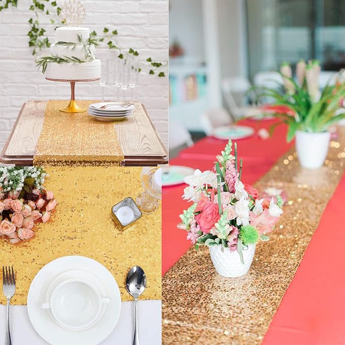 12 Packs 12 X 108 Inch Gold Sequin Table Runner Glitter Dining Table Runner - Image 9