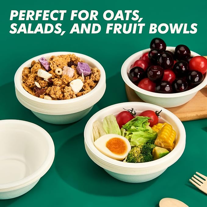 Paper Bowls 12 oz, Disposable Compostable Soup Bowls, Heavy Duty Biodegradable - Image 3