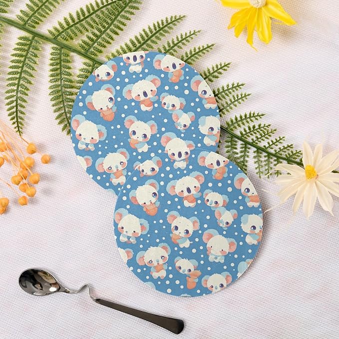 Seamless Cartoon Koala Bear 4 Piecing Set Drink Coasters Thick Heat Resistant - Image 3