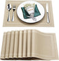 Placemats Set of 8,Washable,Heat and Stain Resistant Indoor/Outdoor Place mats,Vinyl Woven Non Slip Table Mats for Restaurant Table Protection,PVC Placemats(Beige,8PCS)