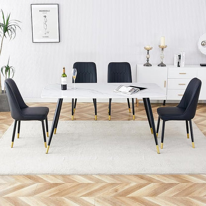 Table and Chairs Set of 4, Dining Room Table Set for 4, Sintered Stone Kitchen Table Top and Modern Chairs Set of 4 for Kitchen Dining Room