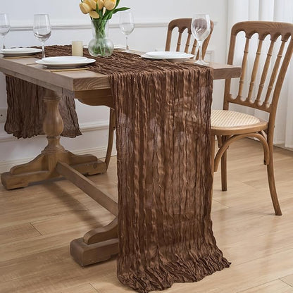 Asee'm 3pcs Brown Coffee Cheesecloth Table Runner 10FT Boho Rustic Fall | Sheer - Image 7