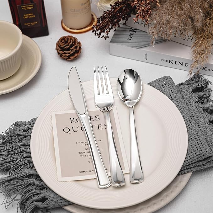 120PCS Silver Plastic Silverware, Disposable Utensils & Cutlery | 60 Forks - Image 5