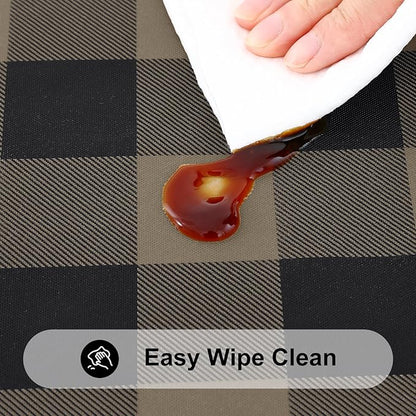 Smiry Rectangle Picnic Table Cloth, Elastic Waterproof Fitted Vinyl Tablecloths, Flannel Backed Buffalo Plaid Table Covers for Dining, Camping, Outdoor (Black and Khaki, 30" x 48")
