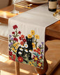 Canvas Embroidered Narrow 13"x 72" Table Runner, Cat in Flower | Exquisite by Kokaaee