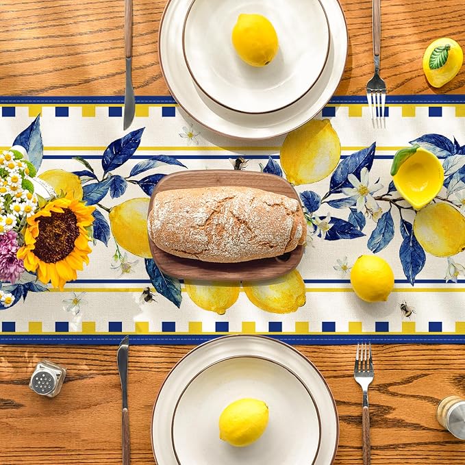 Artoid Mode Lemon Tree Flower Bee Summer Table Runner, Seasonal Holiday Kitchen - Image 3