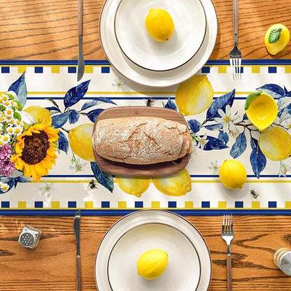 Artoid Mode Lemon Tree Flower Bee Summer Table Runner, Seasonal Holiday Kitchen - Image 3