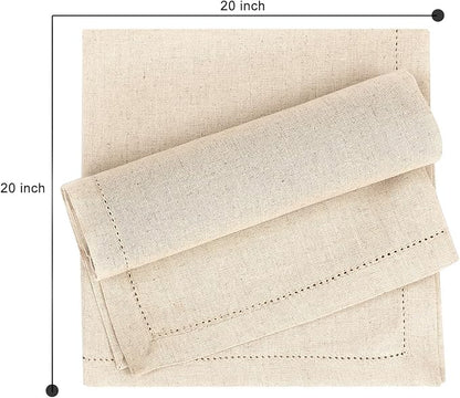 Ruvanti Premium Linen Napkins Set of 12-20x20 Inch, Classic Hemstitch, Mitered Corner Cloth Napkins‎‎ - Soft, Elegant Dinner Napkins Cloth Washable for Weddings, Parties, Everyday Use - Natural