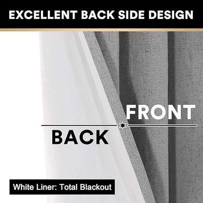 Linen Textured 100% Blackout Curtains for Bedroom/Living Room Energy Saving Window Treatment Curtain Drapes, Burlap Fabric with White Thermal Insulated Liner (2 Panels, 52 x 96 Inch, Light Grey)