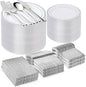 BESTVIP 600PCS Silver Plastic Plate Set (100 Guests), Disposable Plates for Party Wedding Birthday, Dinnerware Set of 200 Plastic Plates, 200 Forks, 100 Spoons, 100 Knives for Christmas