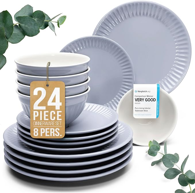 24 Piece Stoneware Dinnerware Set by PURELIVING