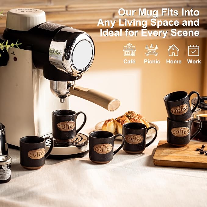 LYEOBOH Coffee Cups, Espresso Cups, Tea Cup, Coffee Mugs Set of 6, 3 oz Ceramic - Image 4