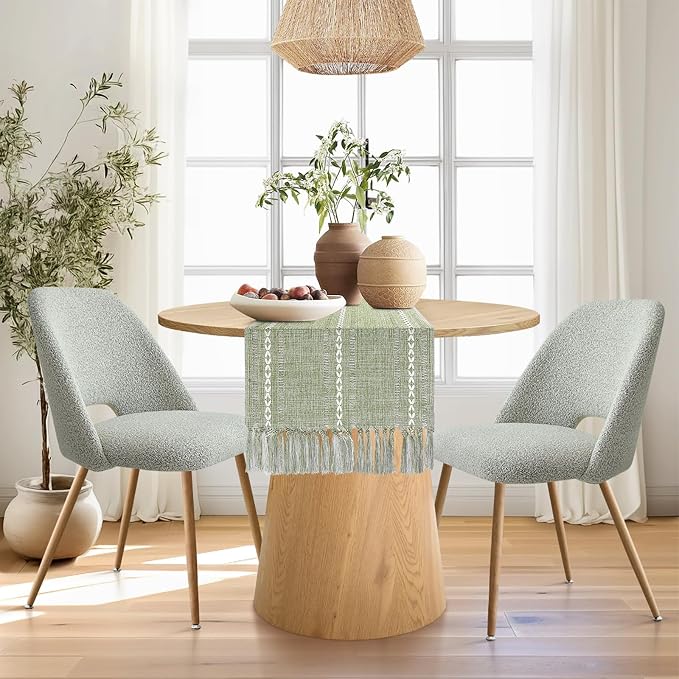 Boho Table Runner Short 15.7 x 36 inch, Spring Sage Green Coffee Table Cover - Image 5